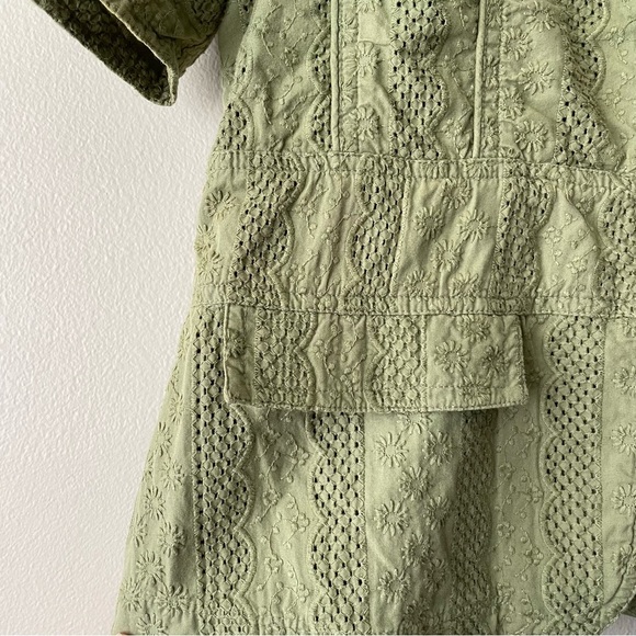 COLDWATER CREEK Garden Girl Olive Green 100% Cotton Eyelet Short Sleeve Blazer - Picture 3 of 10